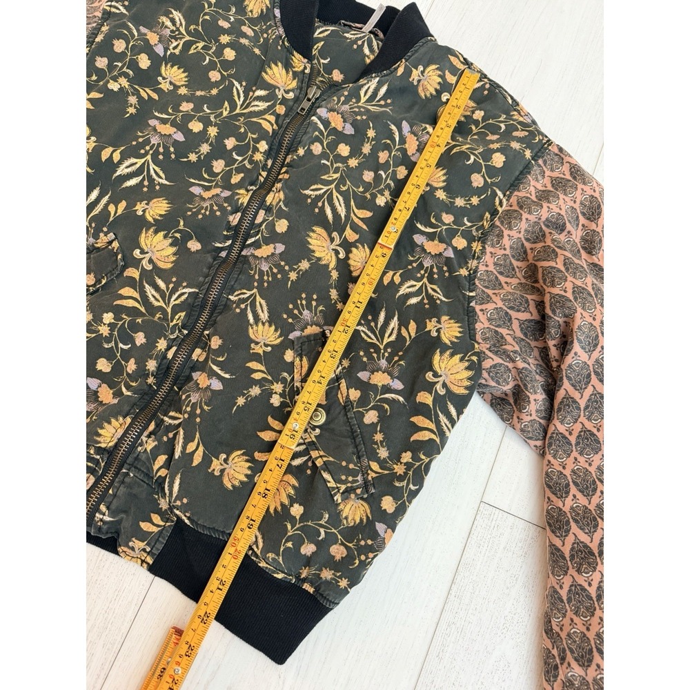 Free People Floral Bomber Jacket Sz S Black / Multicolor - Picture 7 of 7